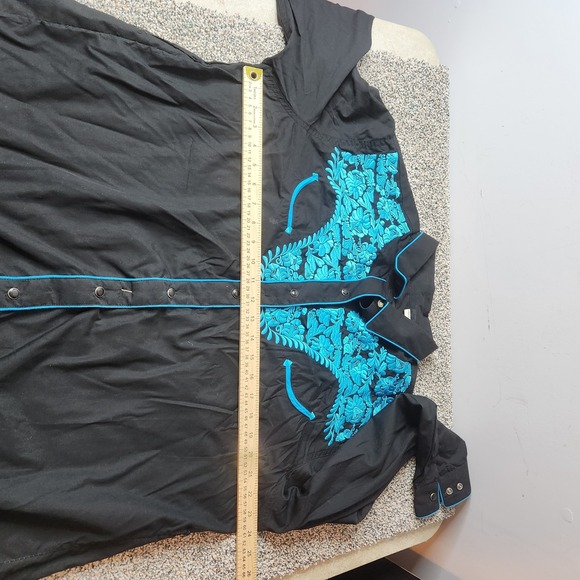 Western Express Black Blue Pearl Snap Show Shirt 2xl Embroidered Smile Pocket - Picture 12 of 16